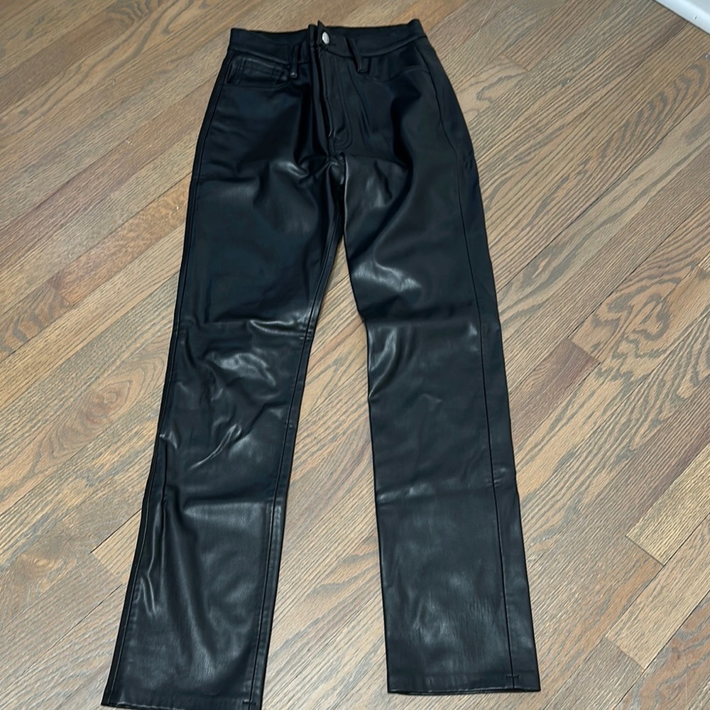 Black Faux Leather Straight-Leg Pants
